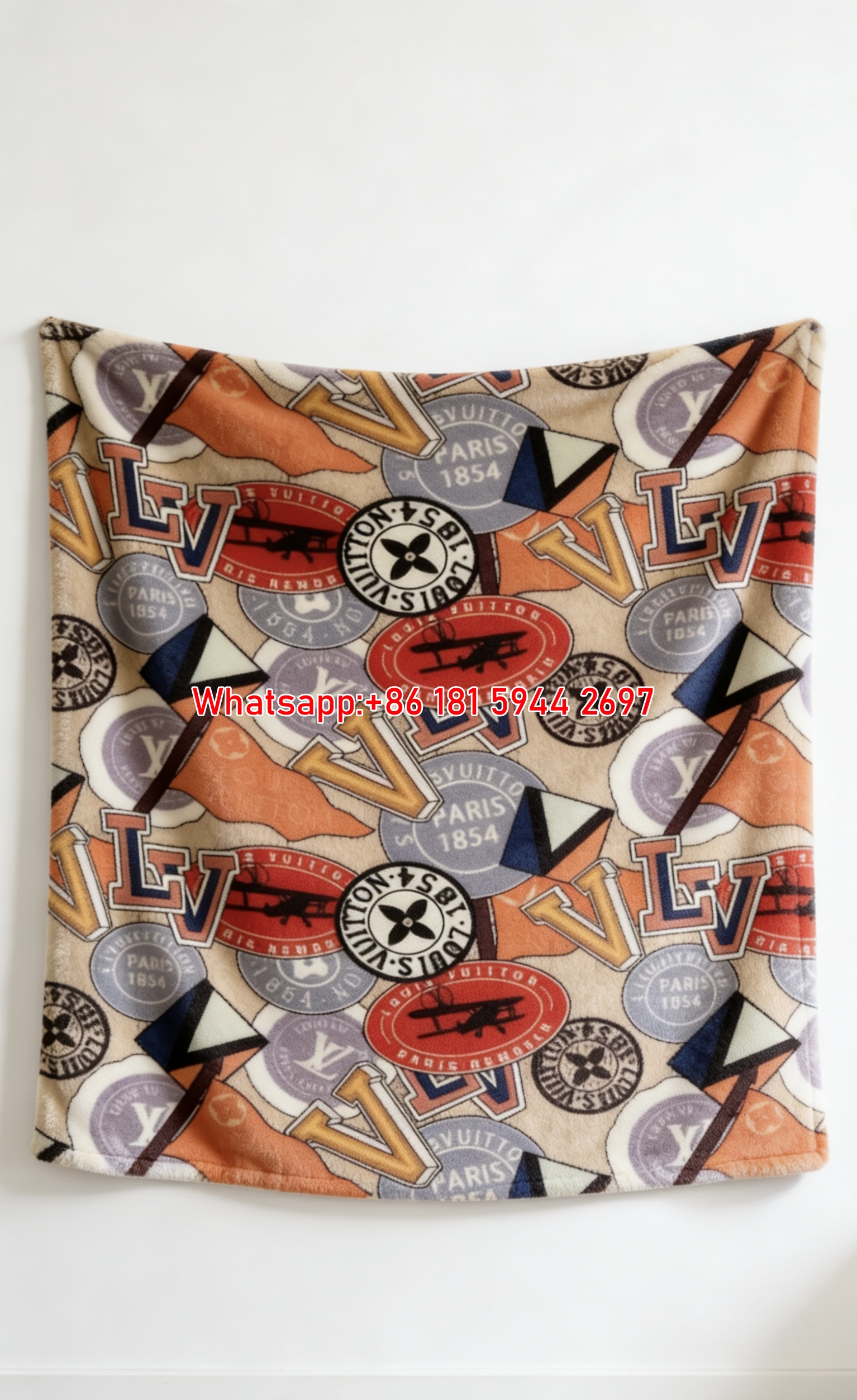 LV Travel Stamp Blanket Vintage Badge Throw IMG_3592